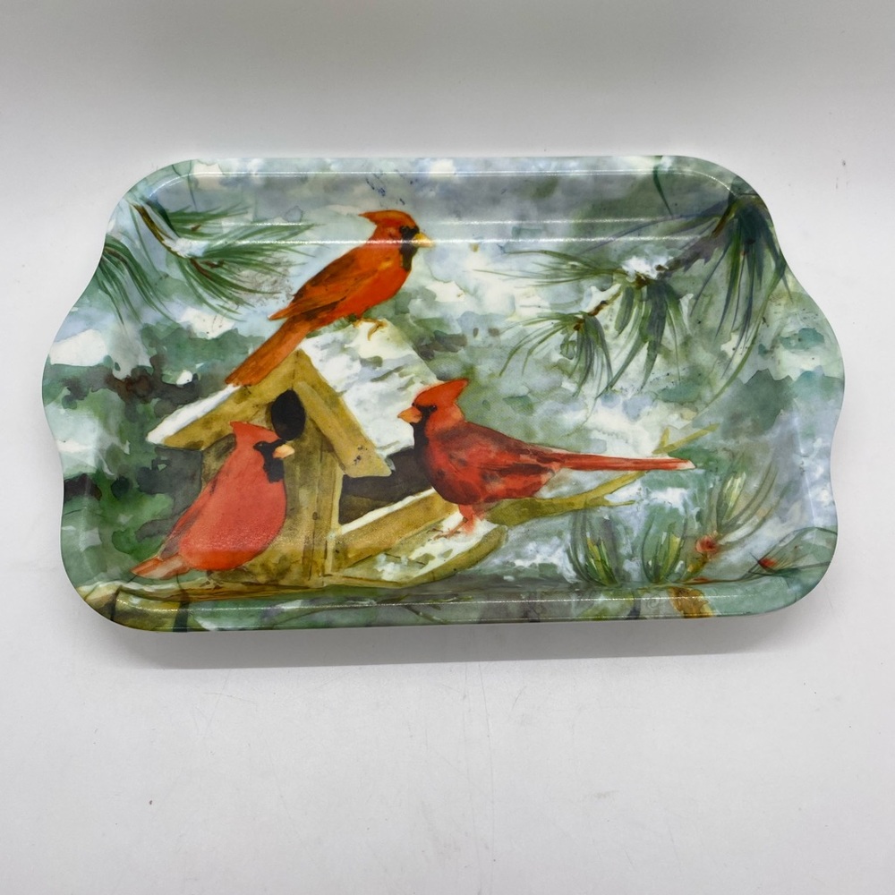 Holiday Cardinals Keller Charles Melamine Small Tray 8” Made in Italy